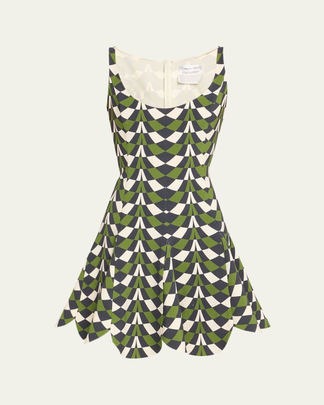 Geometric Fit-and-Flare Scalloped Wool Mini Dress